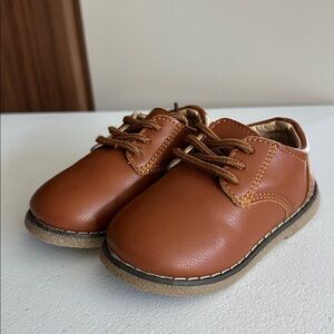 Meckior Toddler Boys Brown Lace Up Faux Leather Oxford Dress Shoes Size 22 (6)